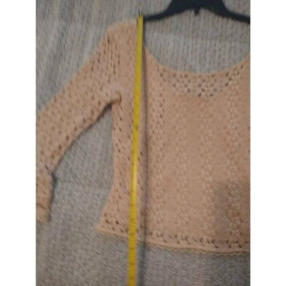 Free People Crocheted Flared Sleeve Top Small Beige Boho Cottage Core Y2k